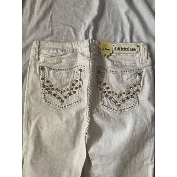 L.A. Idol USA White Bootcut Jeans W/ Embellished Pockets Size 13 - Picture 5 of 10